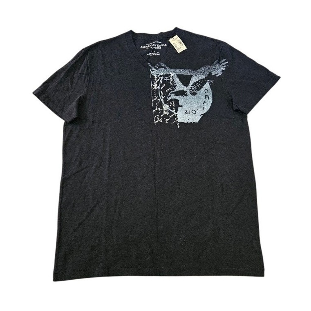American Eagle Outfitters Mens Black V-Neck Eagle Graphic T-Shirt Large NWT